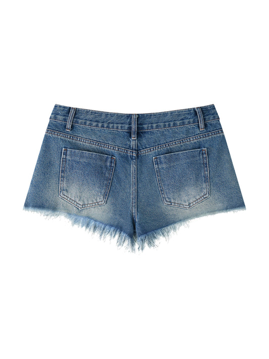 Vintage Wash Raw Hem Denim Shorts