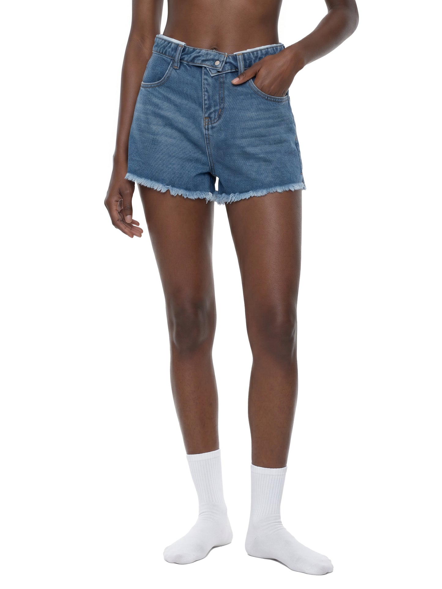 Vintage Wash High Rise Denim Shorts