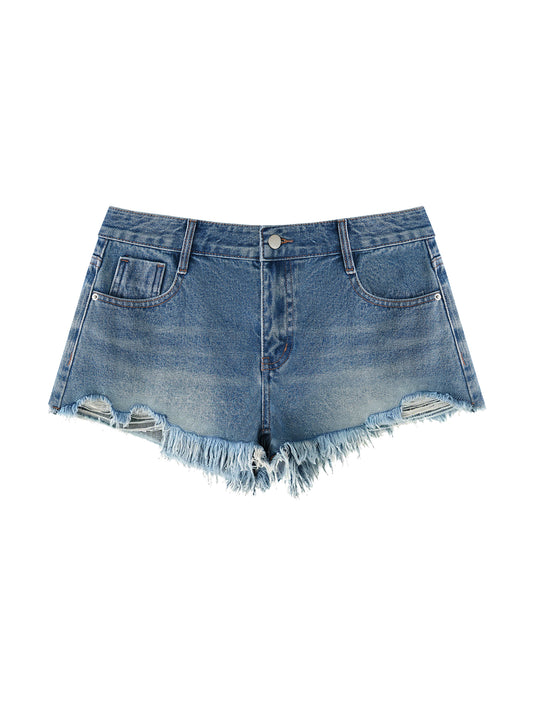 Vintage Wash Raw Hem Denim Shorts