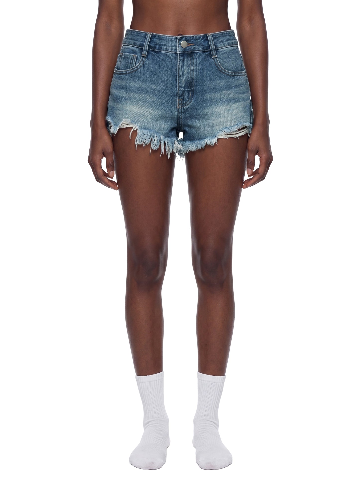 Vintage Wash Raw Hem Denim Shorts
