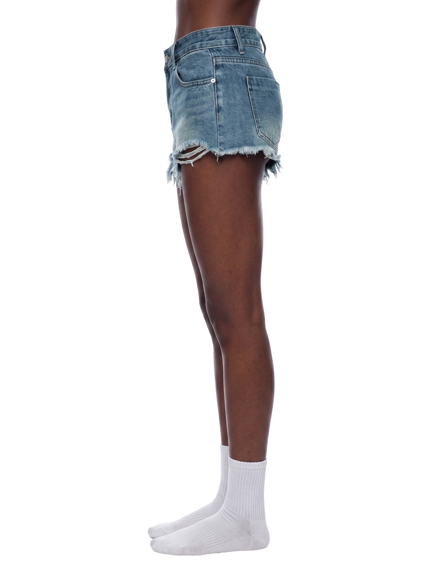 Vintage Wash Raw Hem Denim Shorts