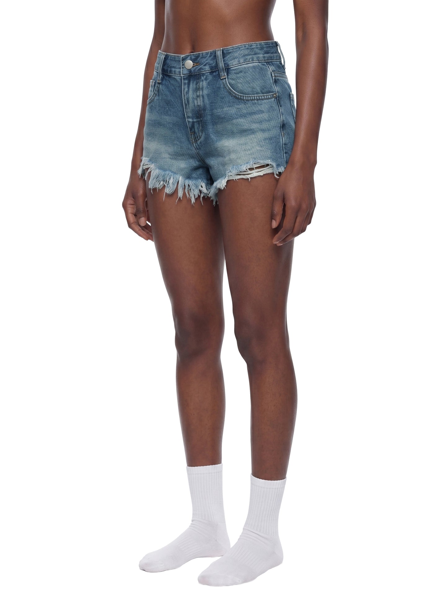 Vintage Wash Raw Hem Denim Shorts